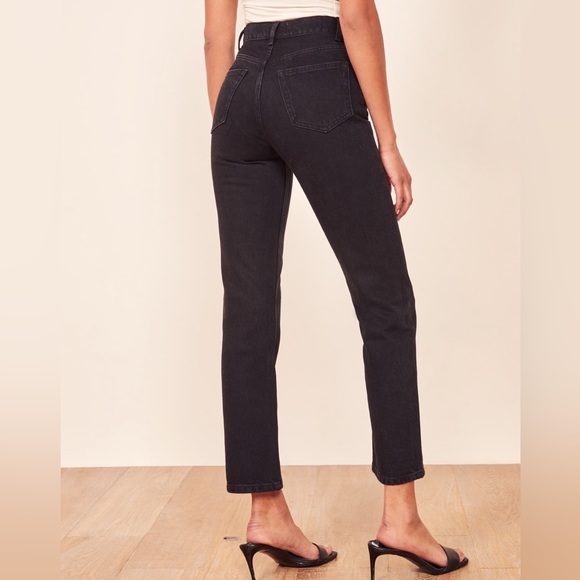 Reformation Cynthia High Rise Straight Jeans Button Fly Washed Black - Picture 2 of 12